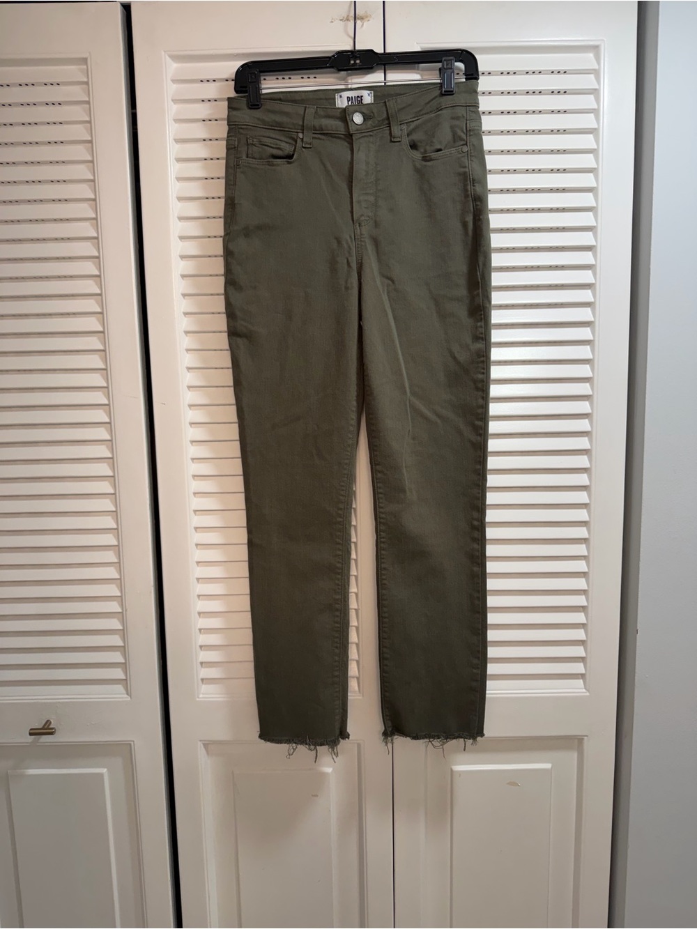 PAIGE Olive Green Cropped Hoxton Slim Jean